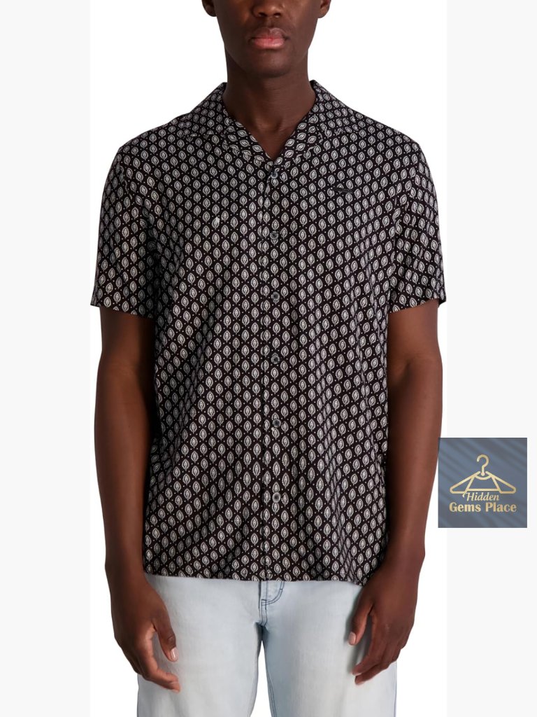 Men's Geo Printed Camp Collar Short Sleeve Button Down Shirt